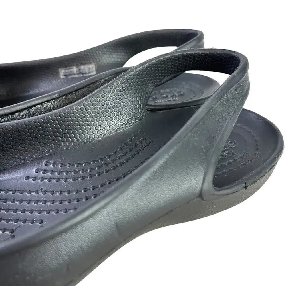 Crocs Olivia Womens Solid Black Slingback Flats Round Closed Toe Shoes sz 7